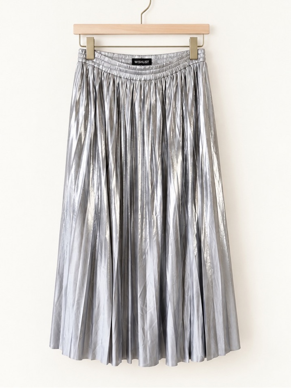 Wishlist Metallic Silver Pleated Evening Statement Pull On Flowy Maxi Skirt Glam - Picture 4 of 9